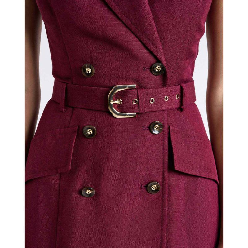 Cue Maroon Lustre Linen Blend Midi Blazer Dress image number 2